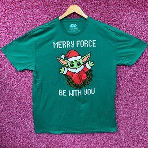 Star Wars The Mandalorian Santa Grogu Christmas Merry Force Be With You Green T-
